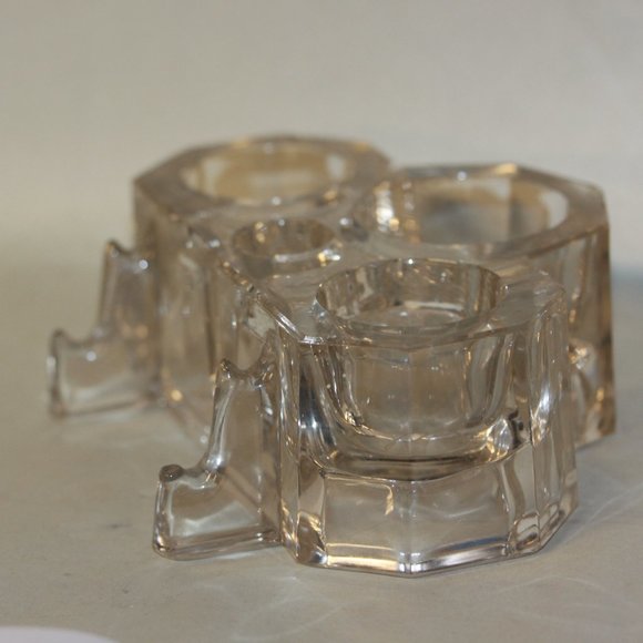 Vintage Desktop Glass Triple Inkwell Base Fountain Pen Rest Holder - Picture 3 of 4